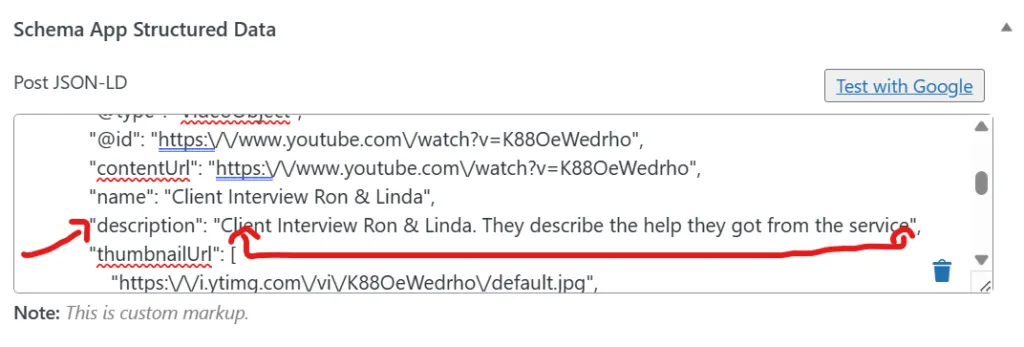 A description is added iside the Schema markup